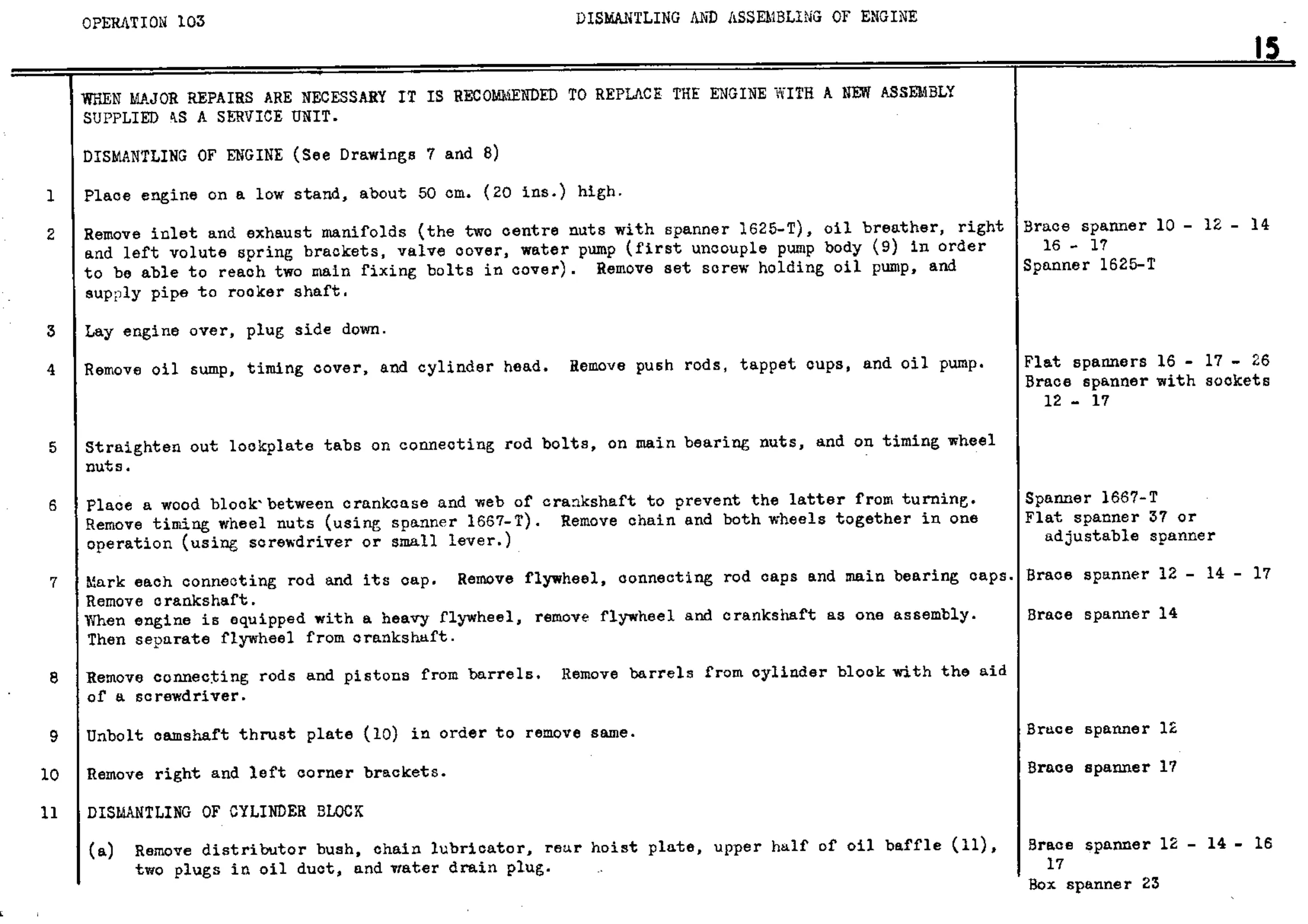 Dismantling – Engine, page 18 of 260 — Twelve & Fifteen Repair Manual — Text