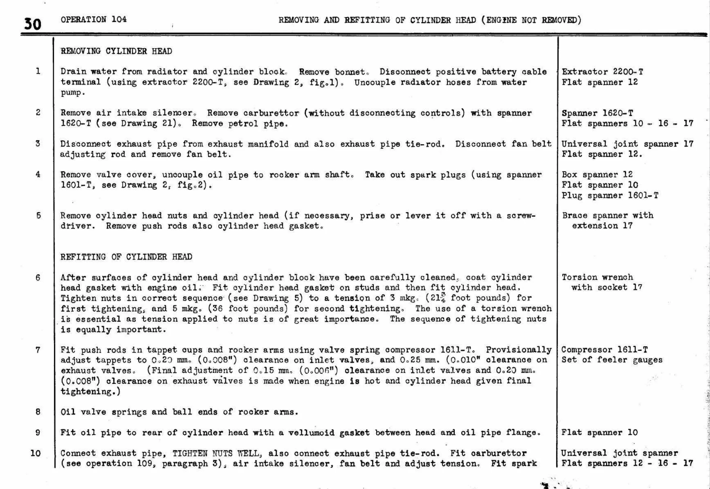 Removing – Cylinder Head, page 33 of 260 — Twelve & Fifteen Repair Manual — Text