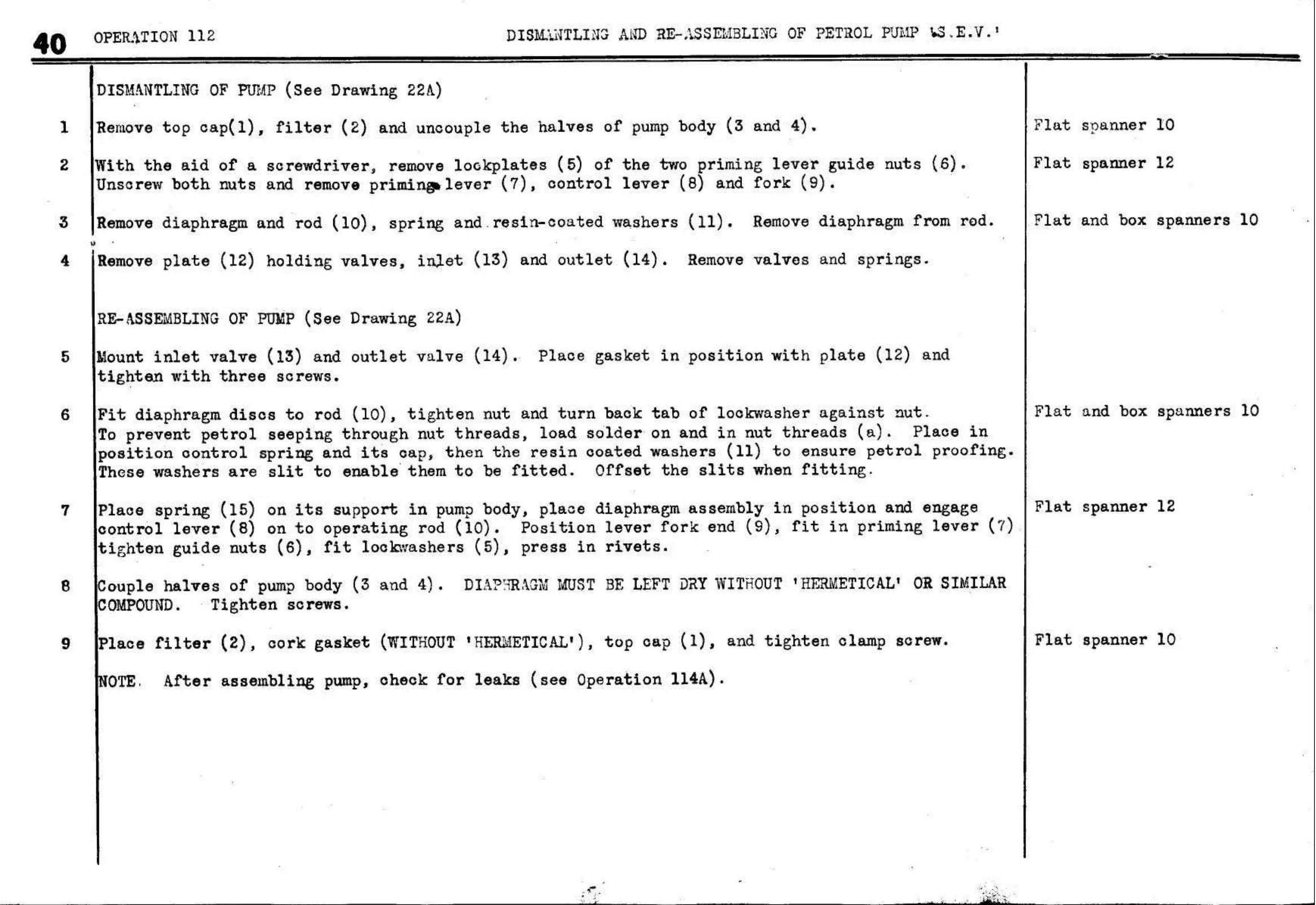 Dismantling – Petrol Pump, page 43 of 260 — Twelve & Fifteen Repair Manual — Text