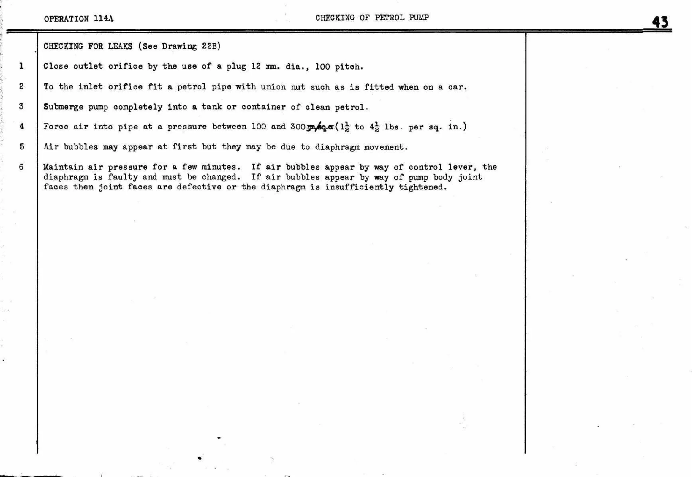 Checking – Petrol Pump, page 46 of 260 — Twelve & Fifteen Repair Manual — Text