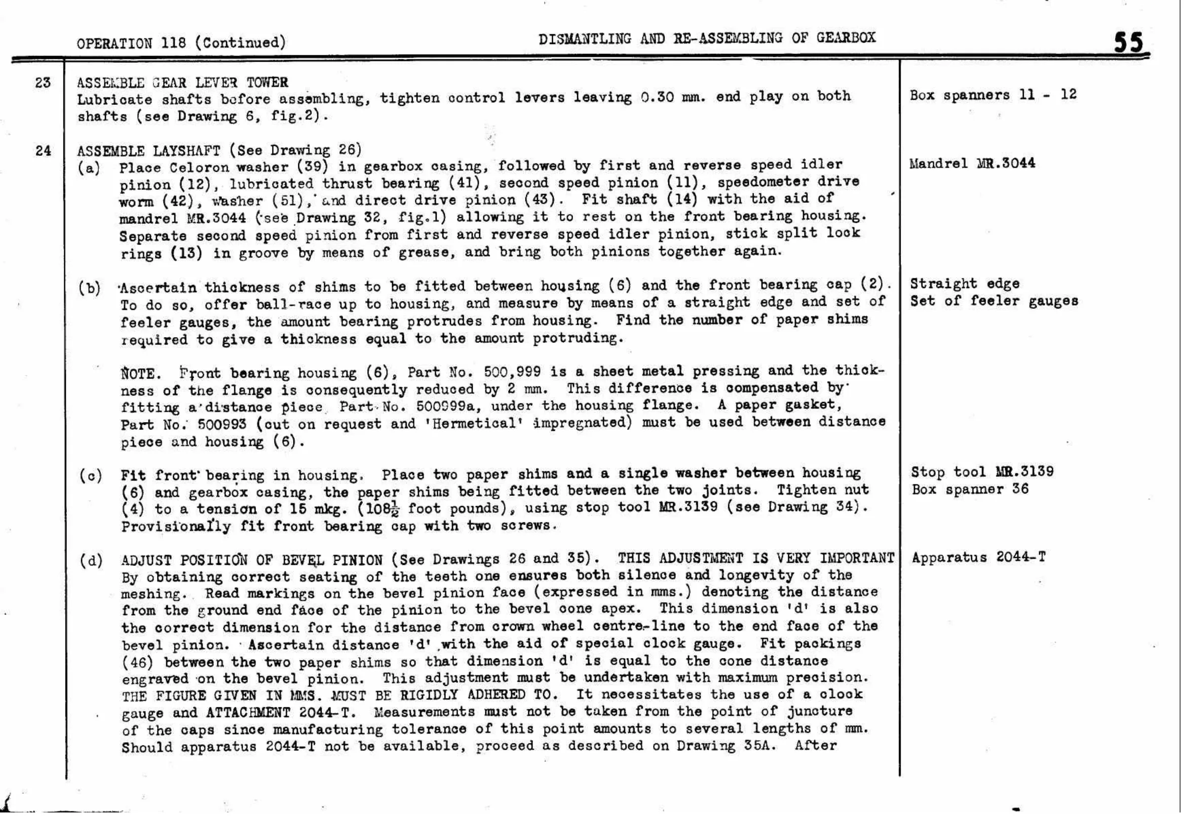 Dismantling – Gearbox, page 58 of 260 — Twelve & Fifteen Repair Manual — Text