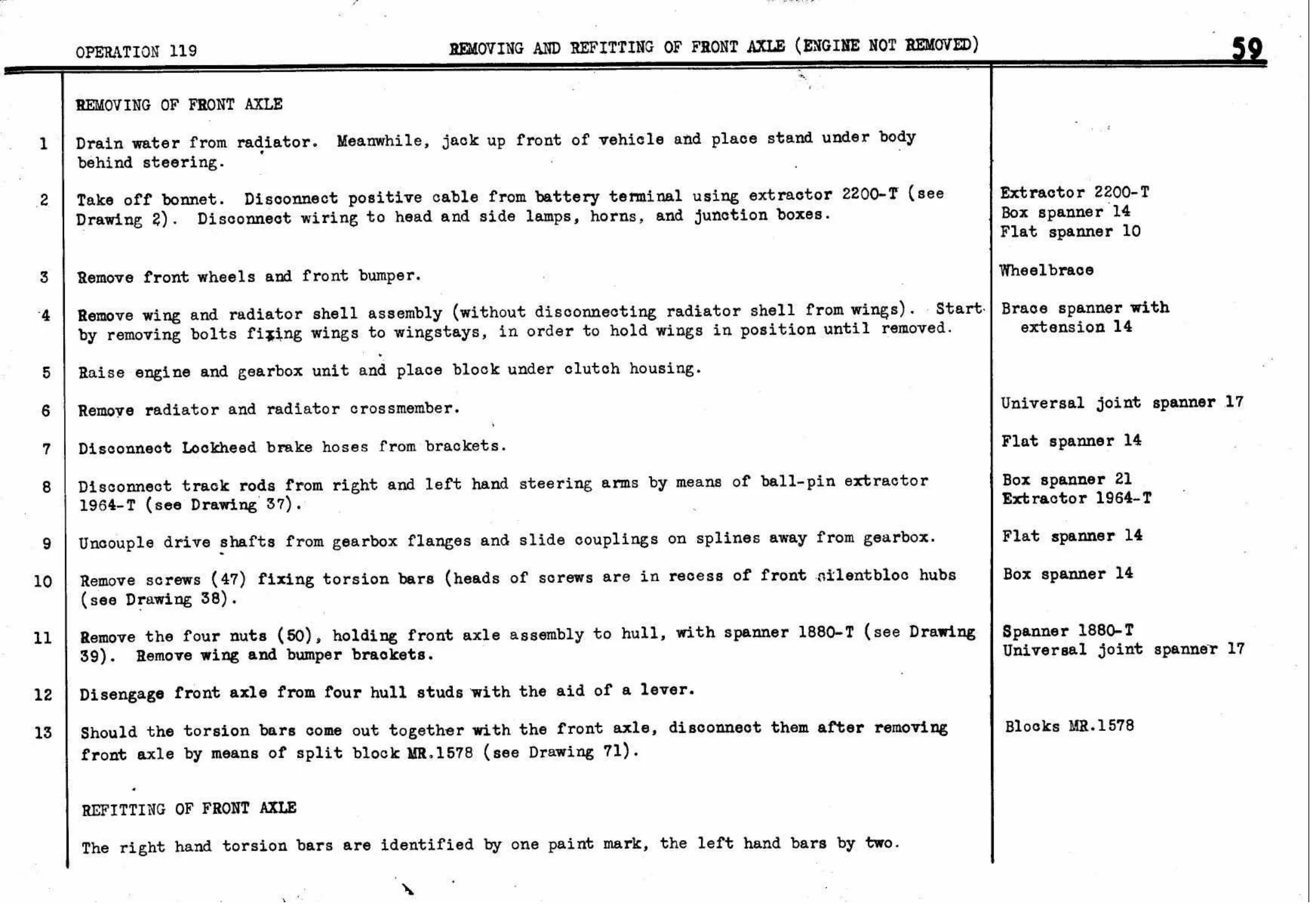 Removing – Front Axle, page 62 of 260 — Twelve & Fifteen Repair Manual — Text