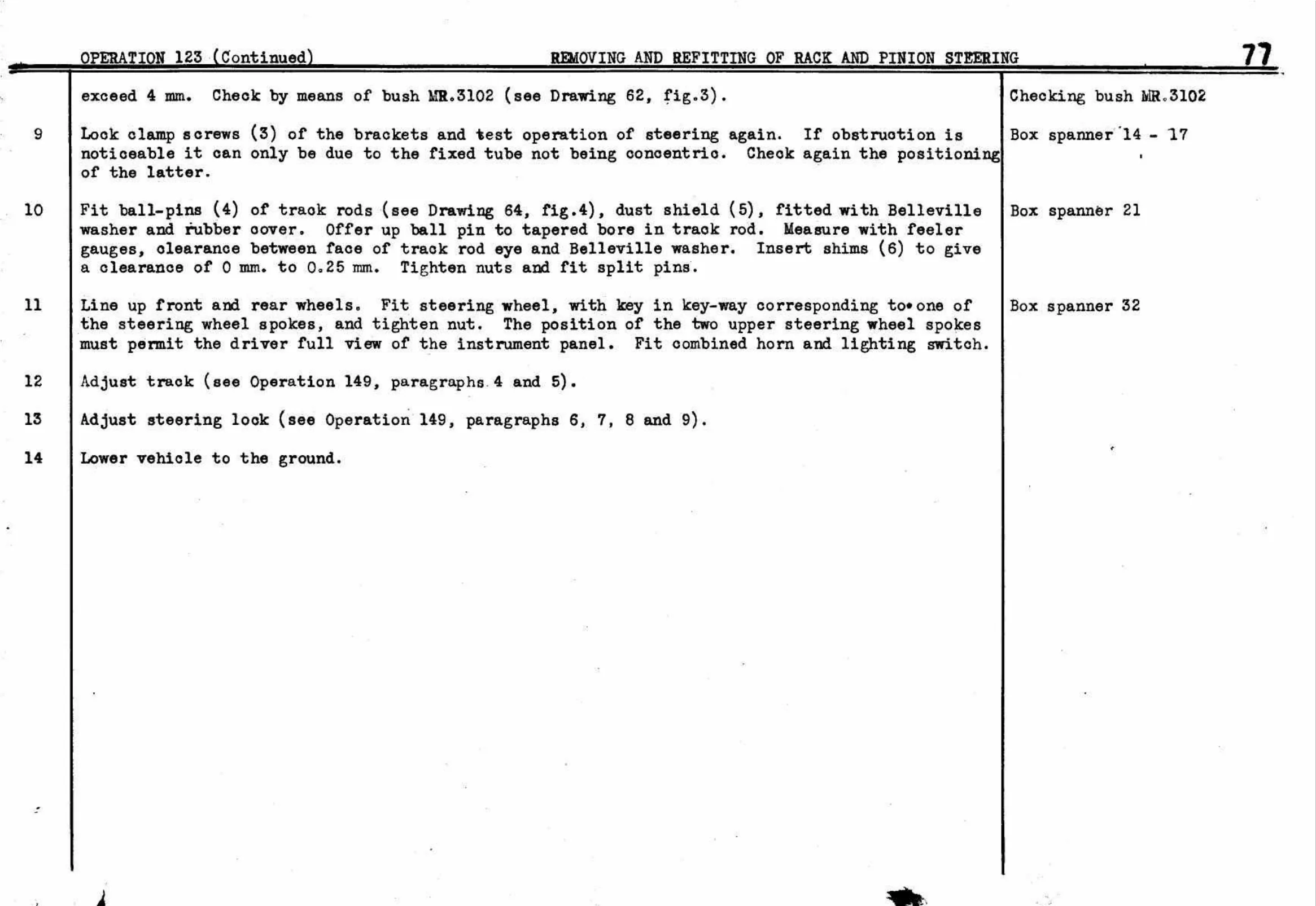Removing – Rack & Pinion Steering, page 80 of 260 — Twelve & Fifteen Repair Manual — Text