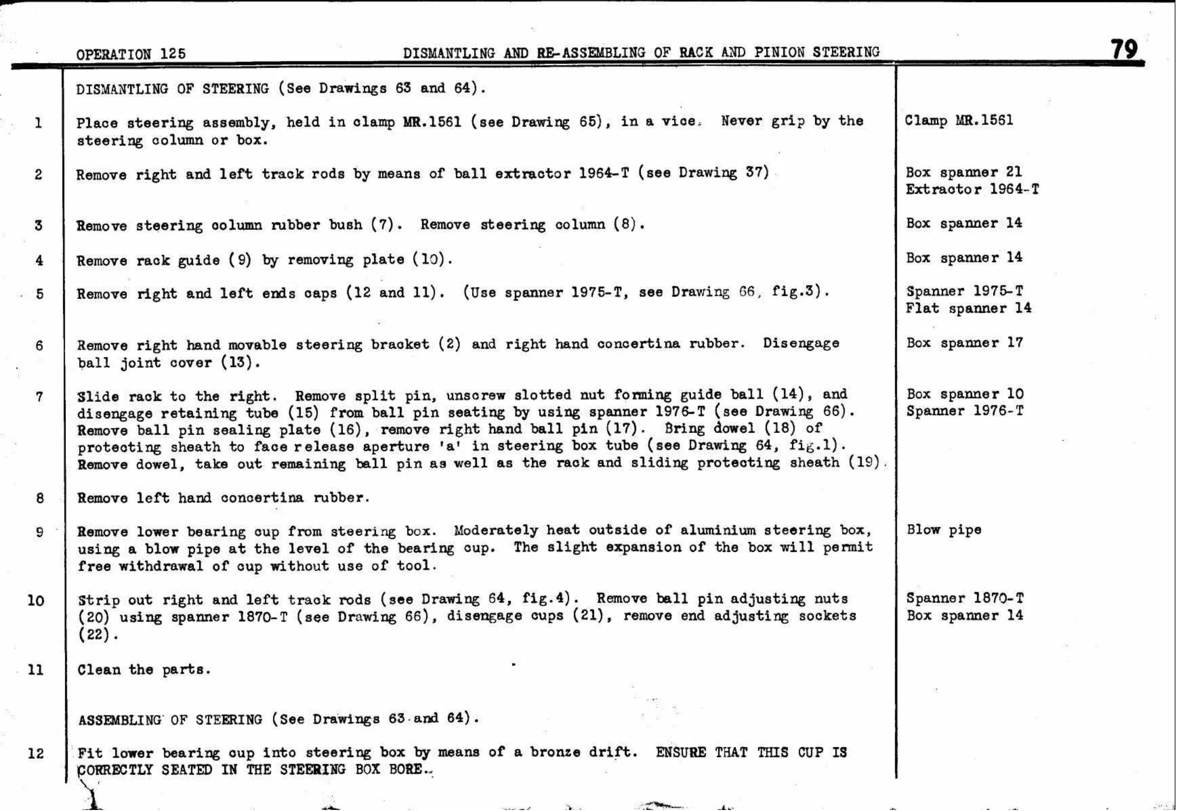 Dismantling – Rack & Pinion Steering, page 82 of 260 — Twelve & Fifteen Repair Manual — Text