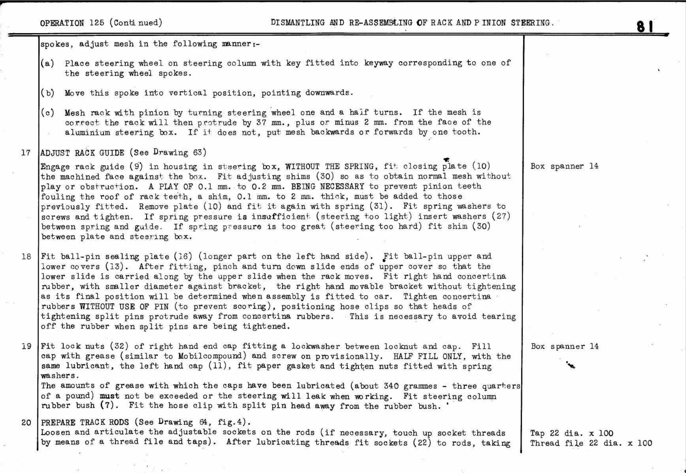 Dismantling – Rack & Pinion Steering, page 84 of 260 — Twelve & Fifteen Repair Manual — Text