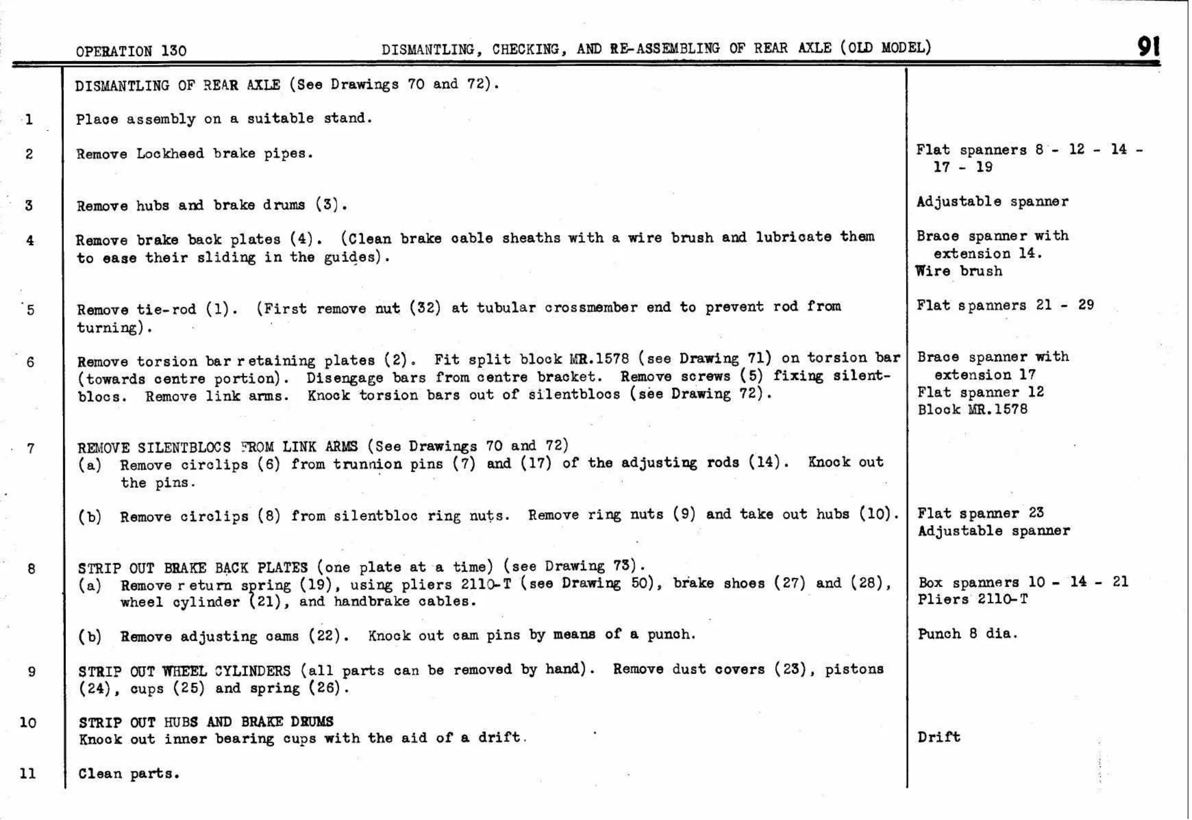 Dismantling – Rear Axle (Old), page 94 of 260 — Twelve & Fifteen Repair Manual — Text