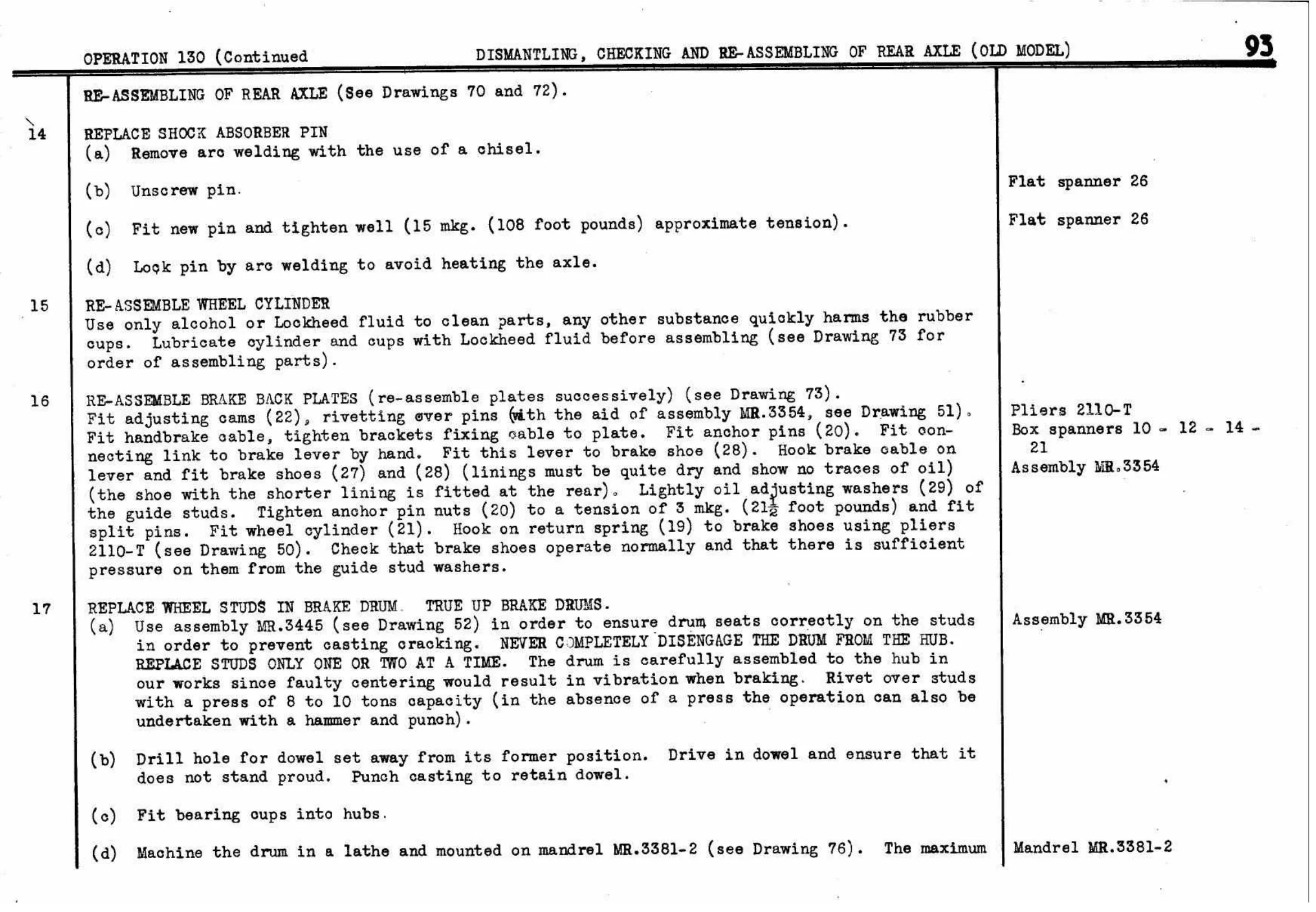 Dismantling – Rear Axle (Old), page 96 of 260 — Twelve & Fifteen Repair Manual — Text