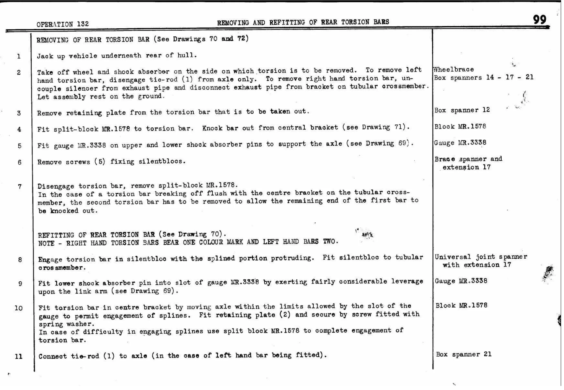 Removing – Rear Torsion Bars, page 102 of 260 — Twelve & Fifteen Repair Manual — Text