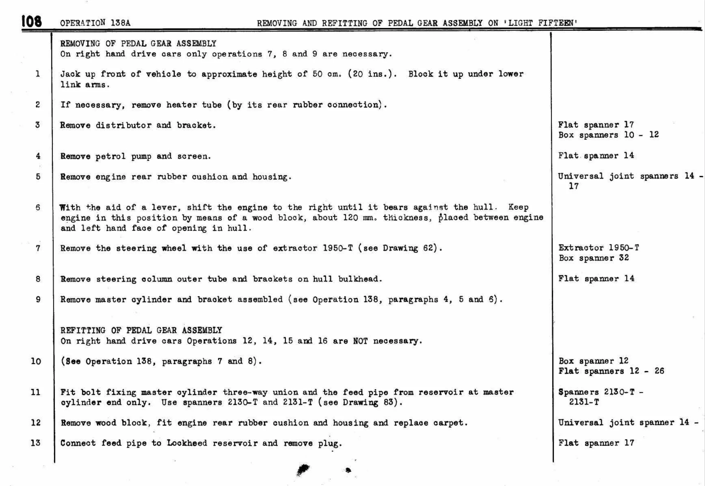 Removing – Pedal Gear Assembly (Light 15), page 111 of 260 — Twelve & Fifteen Repair Manual — Text