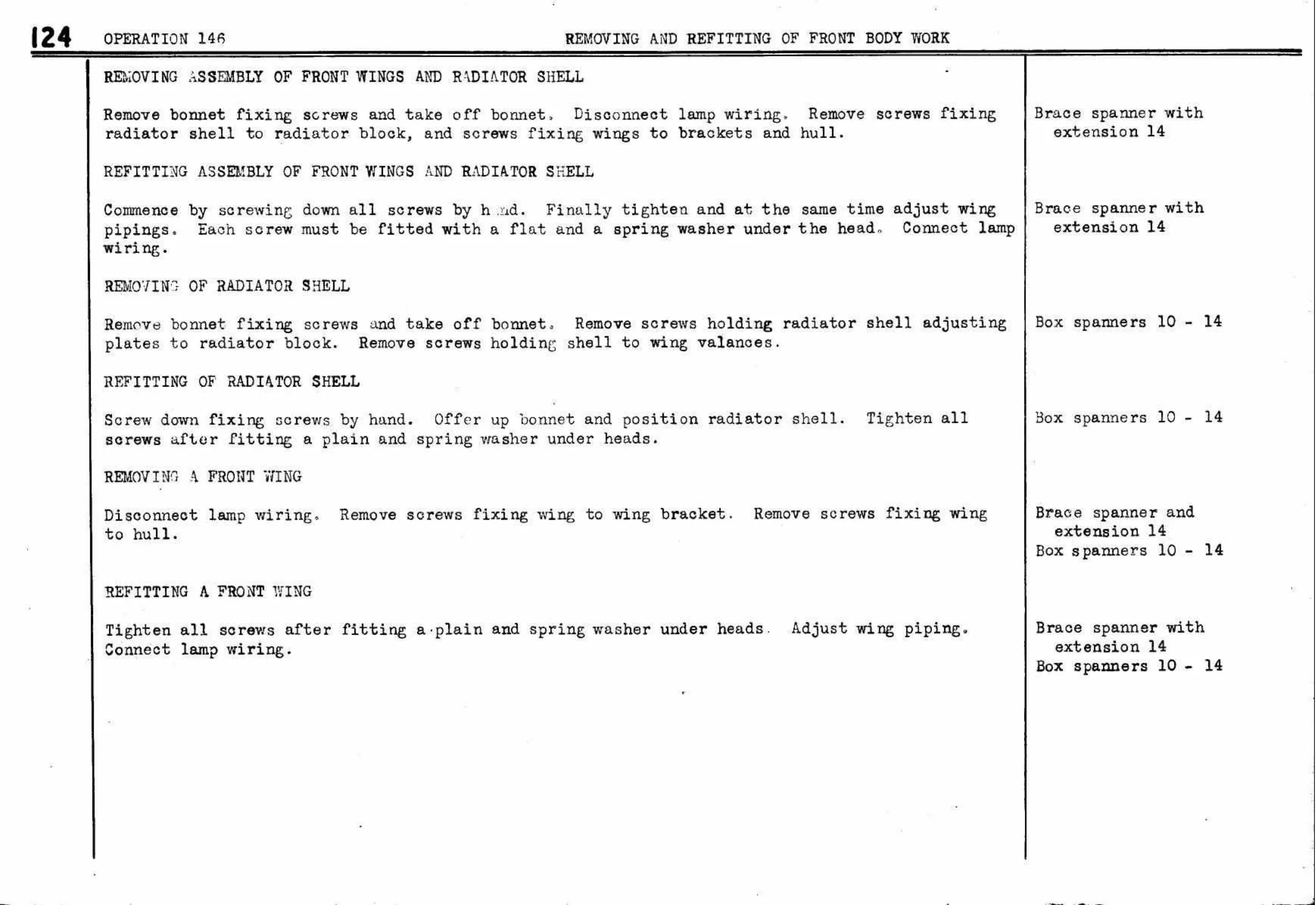 Removing – Front Body Work, page 127 of 260 — Twelve & Fifteen Repair Manual — Text